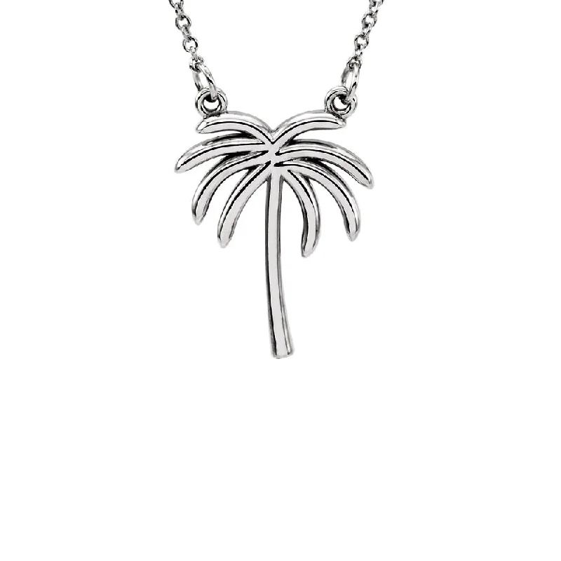 Gemstone Necklace for Summer Events-Polished Palm Tree Necklace in 14k White Gold, 16 Inch