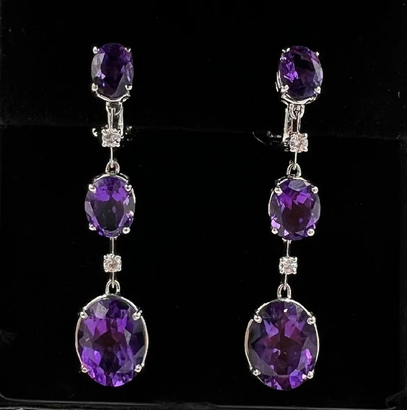 Simple Drop Earrings for Casual Outfits-Antonini Amethyst Diamond 18k White Gold Dangling Earrings