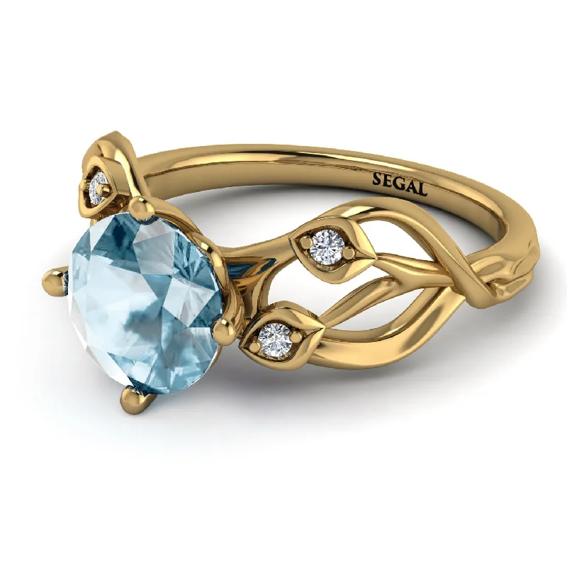 Elegant Wedding Band for Women-Aquamarine Blossom 14K Golden Nature Inspired Engagement Ring - Haley No. 401