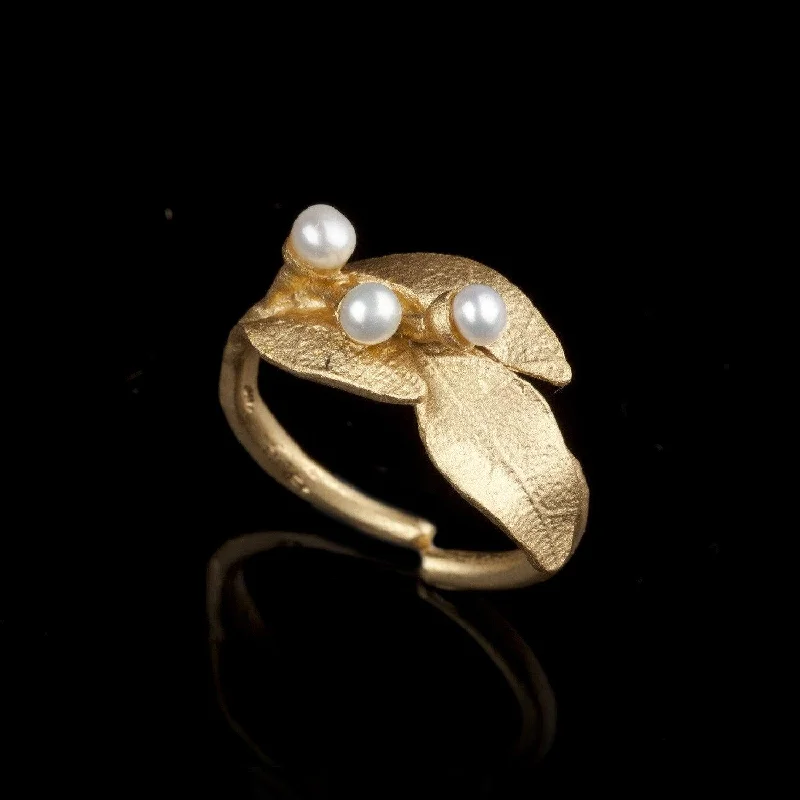 Vintage Gold Ring for Women-Bay Laurel Ring - Pearls