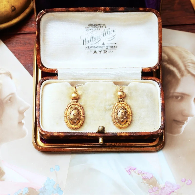 Chic Gold Earrings for Women-Antique Pinchbeck Etruscan Revival Drop Earrings