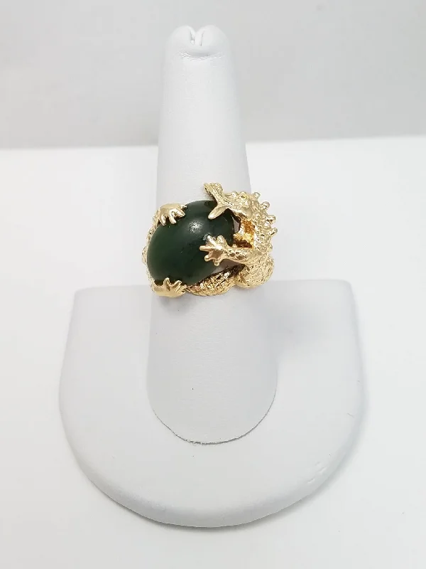 Multi-Gemstone Engagement Ring-Vintage Nephrite Jade 14k Yellow Gold Dragon Ring