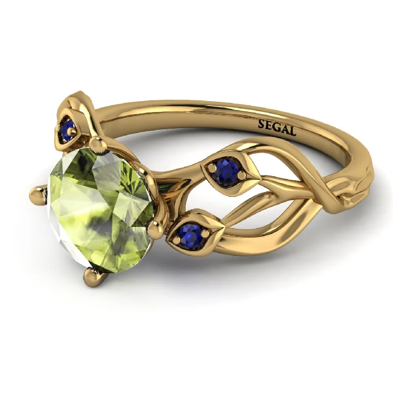 Unique Gemstone Ring-Peridot Blossom 14K Golden Nature Inspired Engagement Ring - Haley No. 713