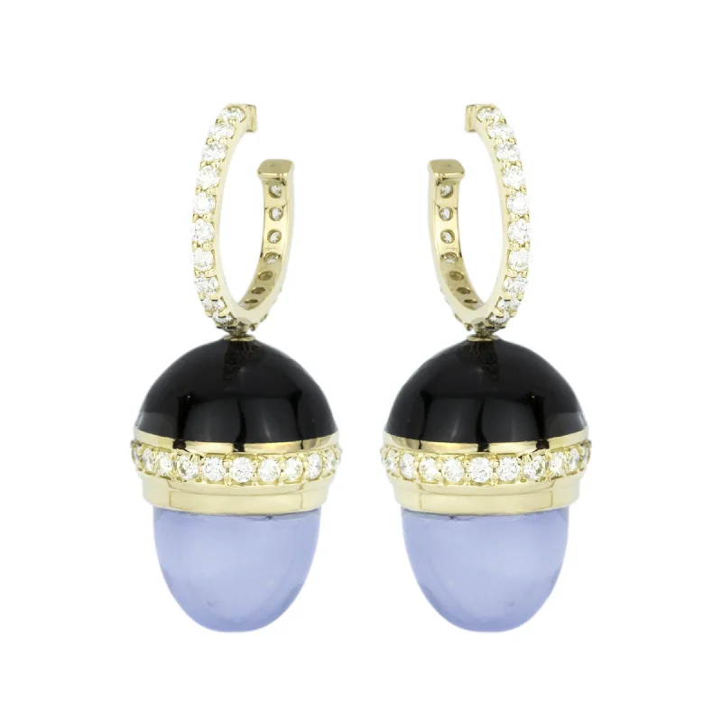 Vintage Style Drop Earrings-Earrings - Chalcedony And Diamond (Enamel)