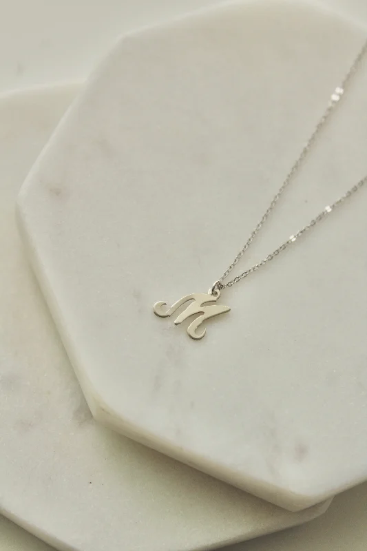 Elegant Silver Necklace for Formal Occasions-Silver Script Necklace