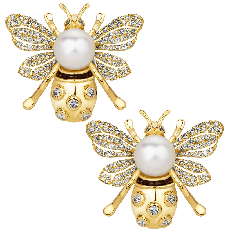 Statement Earrings for Weddings-Earrings - South Sea Pearl And Diamond (enamel) (2392B)