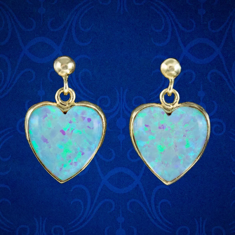 Bright Earrings for Daytime Looks-Victorian Style Opal Heart Stud Earrings 9ct Gold