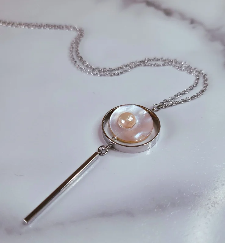 Long Chain Necklace for Layering-Nestled Pearl Necklace