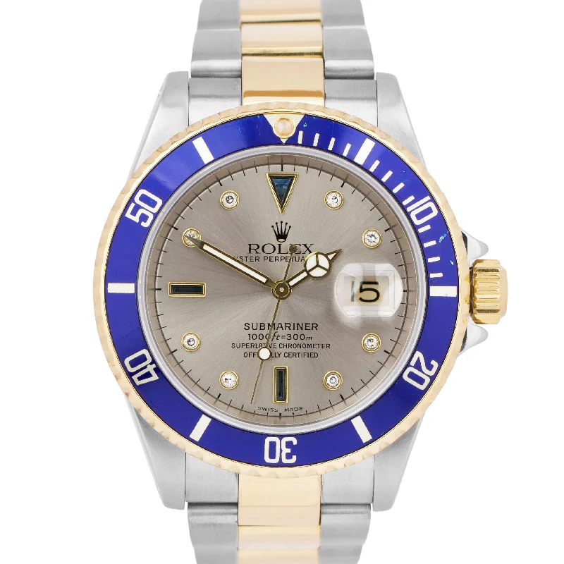 Best Watches for Marathon Runners-Rolex Submariner SERTI SLATE DIAMOND Blue Two-Tone 18K Gold Steel Watch 16613