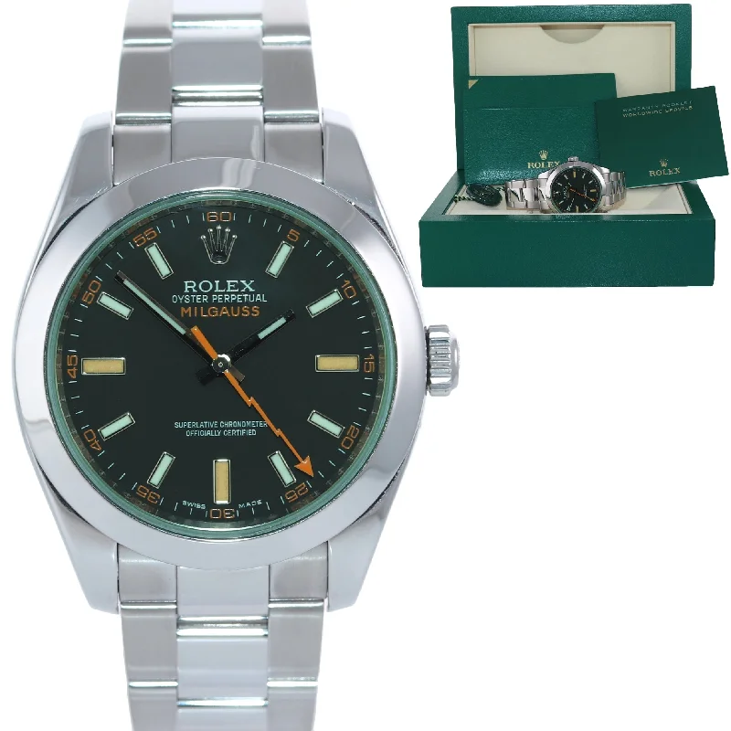 Vintage-Inspired Watches for Men-2021 MINT Rolex Milgauss Green Anniversary Orange Black 116400GV Steel Watch Box