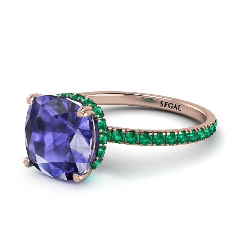 Simple Engagement Ring for Elegant Look-Cushion Hidden Tanzanite Ring - Nova No. 205