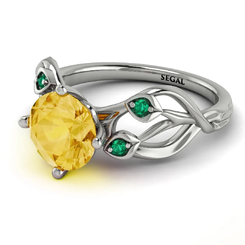 Designer Ring for Women-Citrine Blossom 14K Golden Nature Inspired Engagement Ring - Haley No. 606