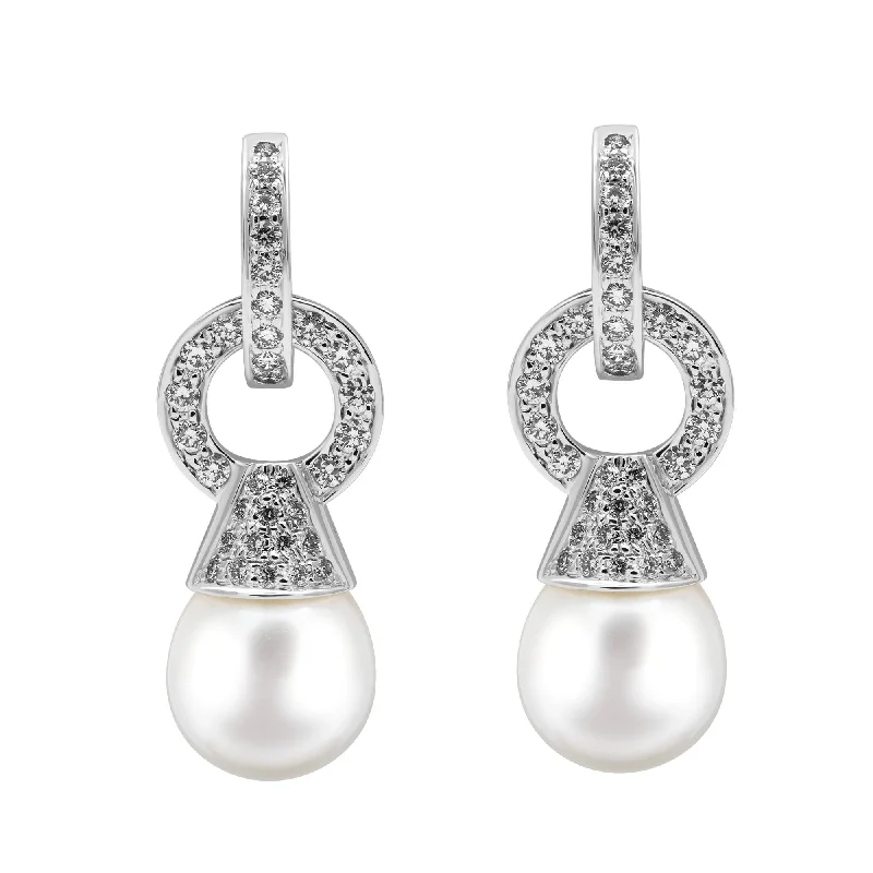 Beautiful Gem Earrings for Party-Earrings - South Sea Pearl And Diamond In Sterling Silver