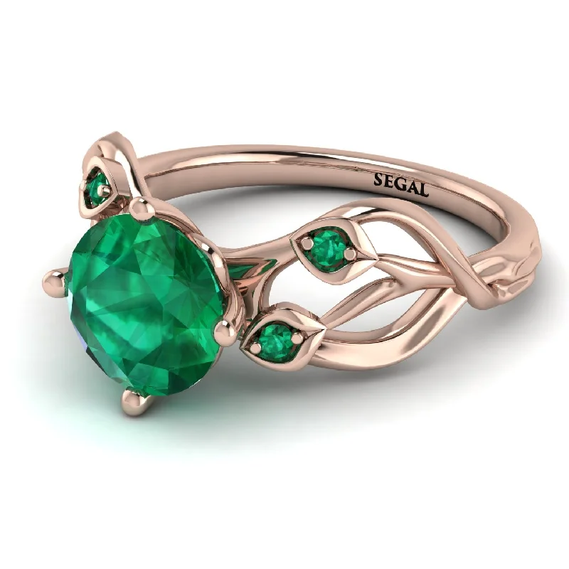 Custom Engagement Ring for Bold Women-Emerald Blossom 14K Golden Nature Inspired Engagement Ring - Haley No. 20