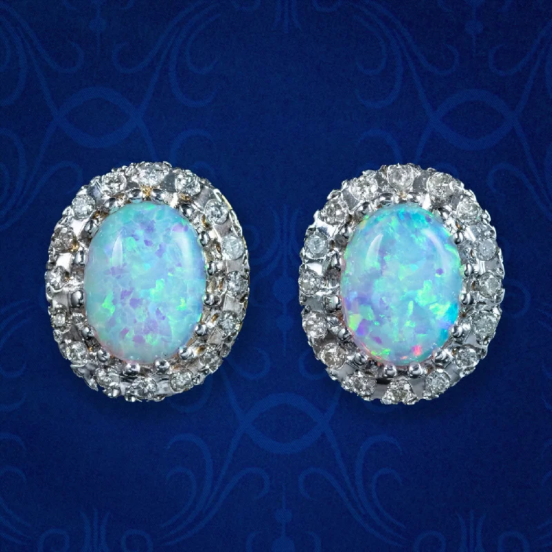 Silver Earrings for Sensitive Ears-Victorian Style Opal Diamond Stud Earrings 9ct Gold