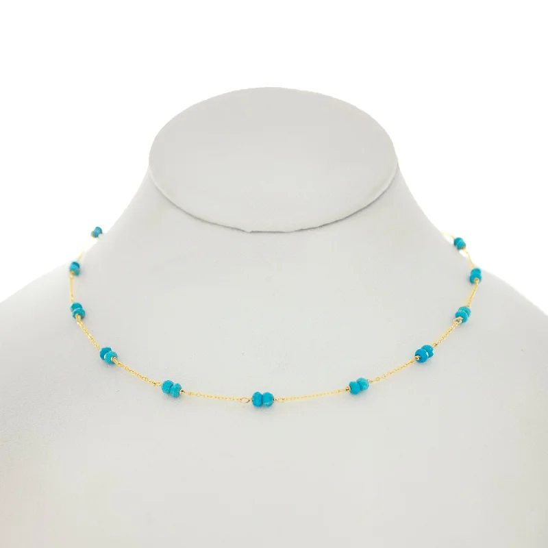 Adjustable Silver Necklace for Comfort-Arizona Blue - Turquoise Gems Between Chains Necklace