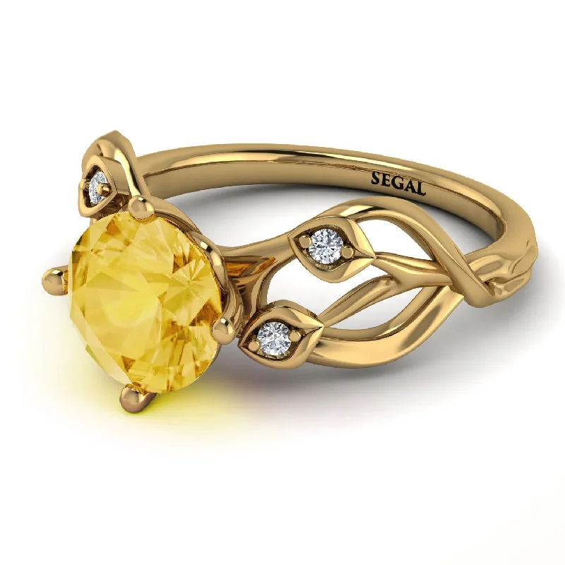 Elegant Gemstone Ring for Special Events-Citrine Blossom 14K Golden Nature Inspired Engagement Ring - Haley No. 601