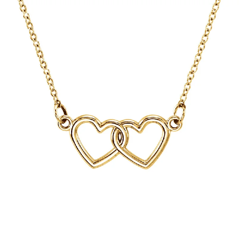 Necklaces with Initials-Tiny Double Heart Necklace in 14k Yellow Gold, 18 Inch