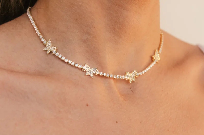 Pearl Necklace for Brides-Butterfly Tennis Necklace