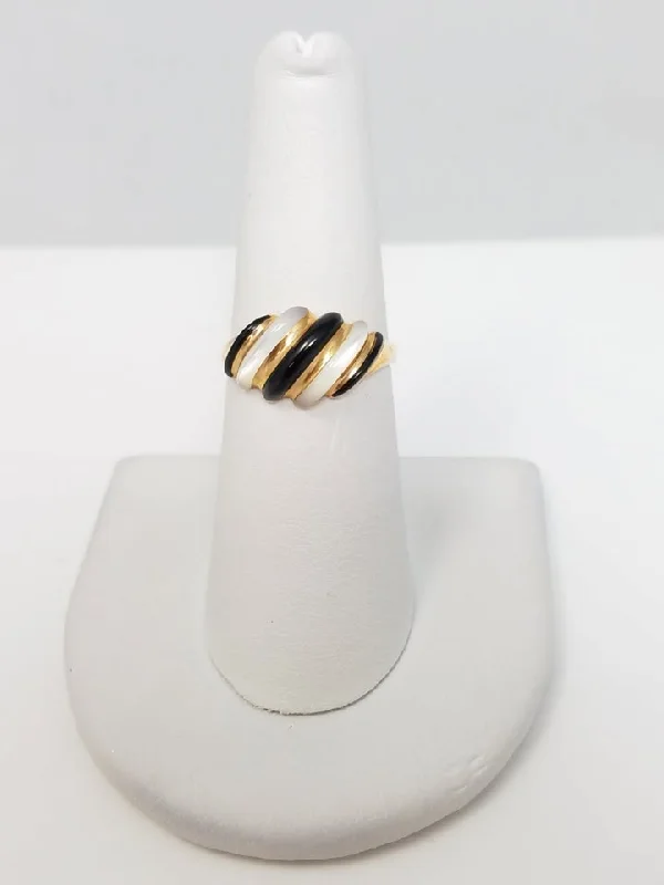 Custom Wedding Band with Initials-Graceful 14k Yellow Gold Natural Mother Of Pearl Onyx Inlay Ring