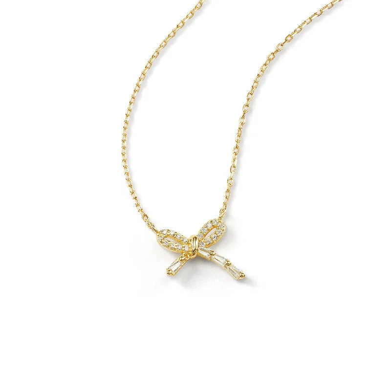 Custom Gold Necklace for Unique Style-Bow Affair CZ Necklace