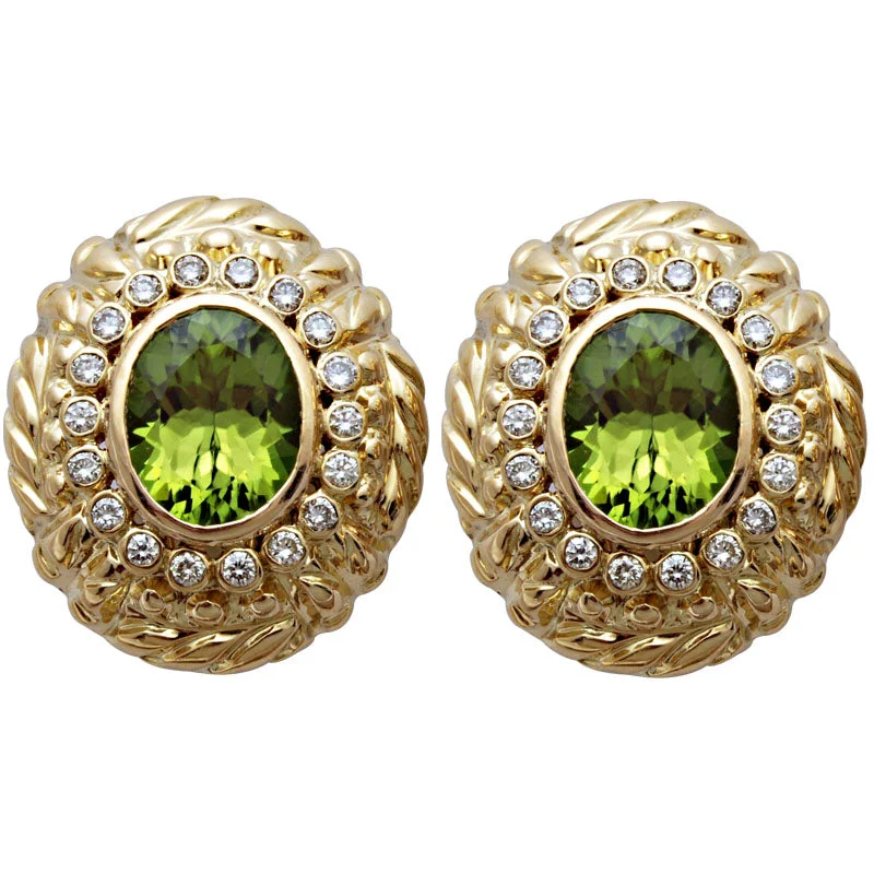 Elegant Stud Earrings for Weddings-Earrings- Peridot And Diamond