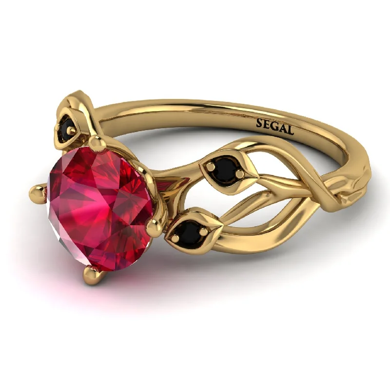 Custom Birthstone Ring for Women-Ruby Blossom 14K Golden Nature Inspired Engagement Ring - Haley No. 40