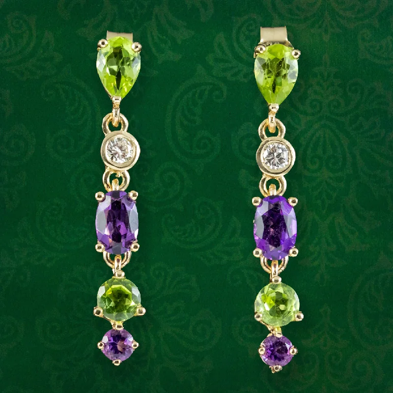 Neon Earrings for Parties-Edwardian Style Suffragette Drop Earrings 9ct Gold