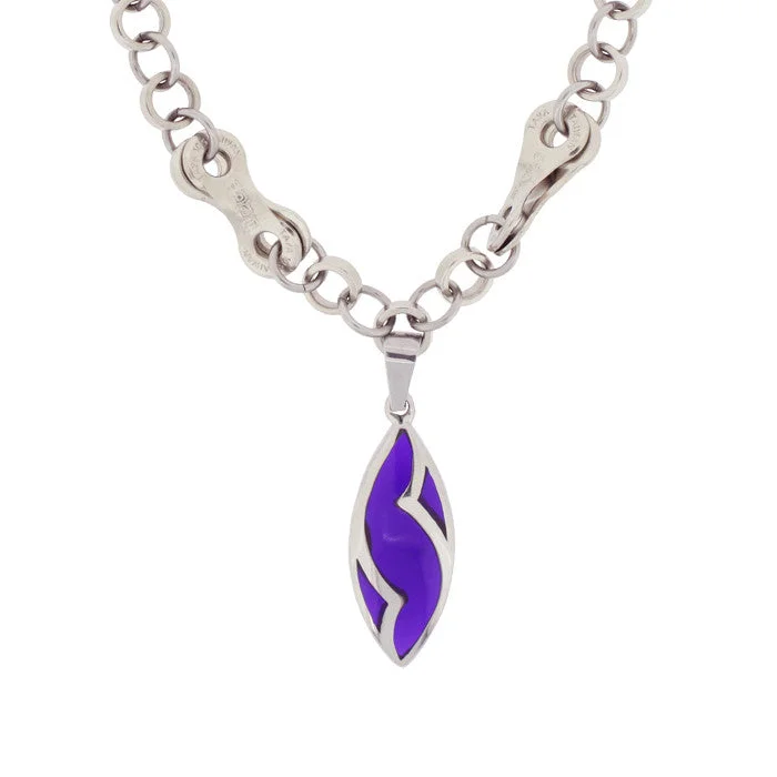 Statement Necklace for Women-Stainless Steel Purple Pendant Necklace