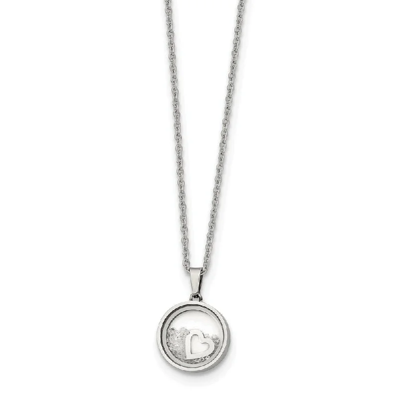 Stylish Gem Necklace for Women-Stainless Steel & Crystal 12mm Round Floating Heart Necklace, 16-18 In