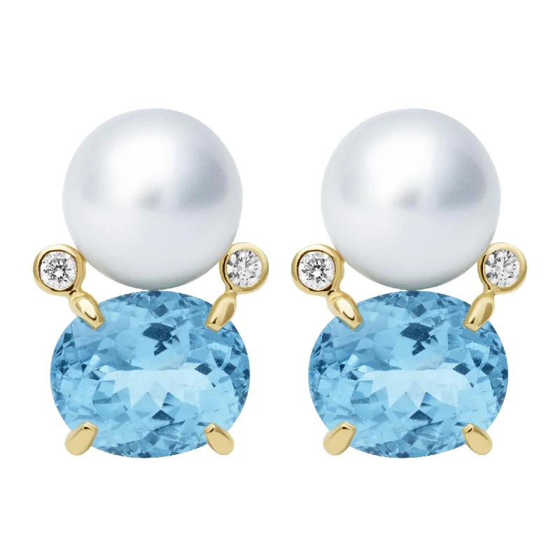 Simple Drop Earrings for Casual Outfits-Earrings - Southsea Pearl, Bluetopaz And Diamond (2409H)