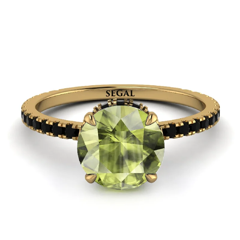 Custom Birthstone Ring for Fashion-Hidden Diamond Round Peridot Cat Claw Engagement Ring - Aurora No. 707