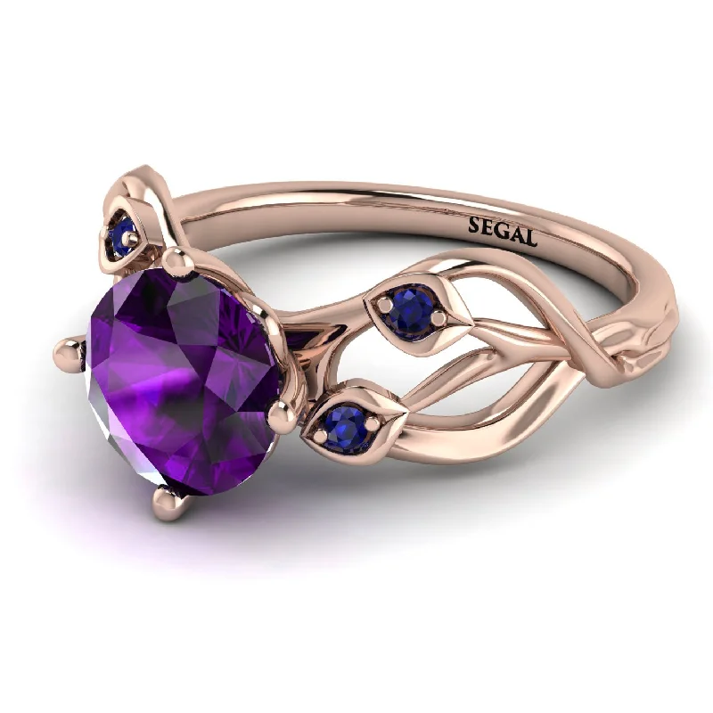 Classic Diamond Engagement Ring Set-Amethyst Blossom 14K Golden Nature Inspired Engagement Ring - Haley No. 314