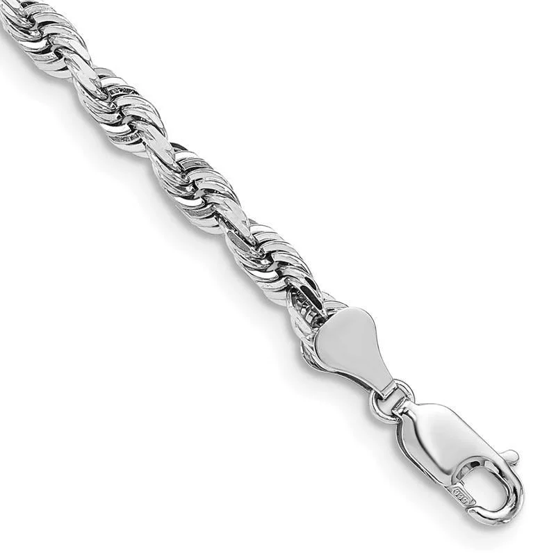 Customizable Silver Bracelet for Women-14K White Gold 7 Inch 5mm Diamond-cut Quadruple Rope Lobster Clasp Chain Bracelet