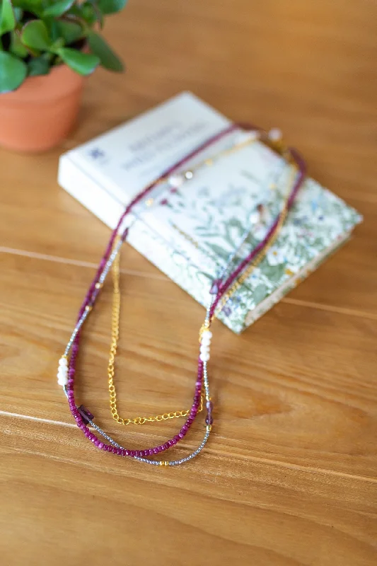 Bold Fashion Necklace for Evening Events-Berry Jade Layered Necklace