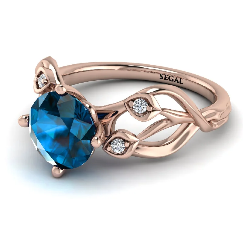 Vintage Gold Ring for Women-Blue Topaz Blossom 14K Golden Nature Inspired Engagement Ring - Haley No. 502