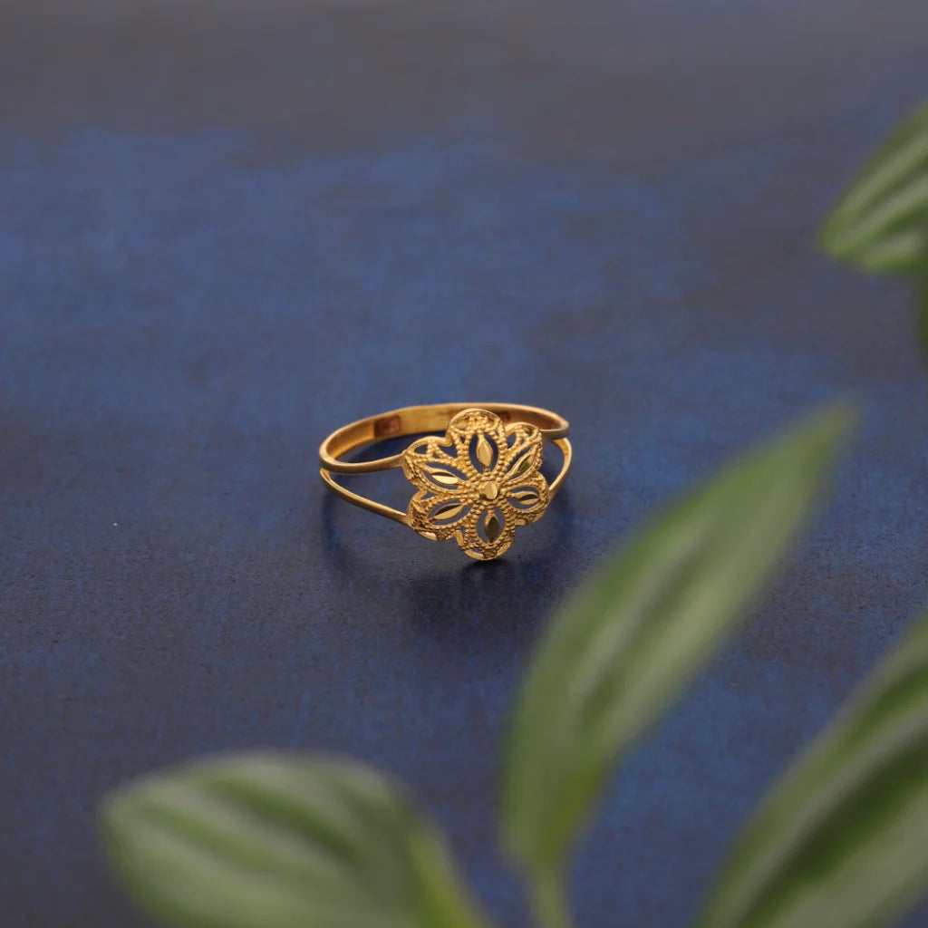 Classic Men’s Wedding Ring with Engraving-Gold Flower Floral Design Ring 21KT - FKJRN21KM8556