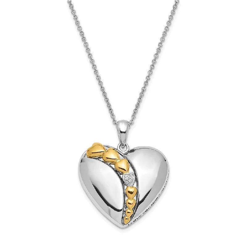 Gold Necklace for Women-Rhodium & Gold Tone Plated Sterling Silver & CZ Heart Necklace, 18 In.