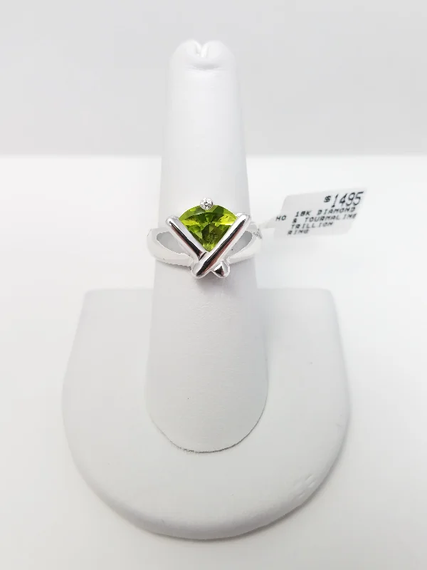 Bold Stackable Rings for Fashion-From A Store Store Closing New! Eye Catching 18k White Gold Natural Tourmaline Diamond Custom Ring