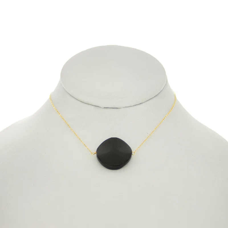 Beautiful Silver Necklace for Bridesmaids-Shades of Blues/Black - Black Onyx Disc Necklace