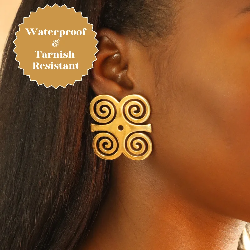 Sterling Silver Hoop Earrings-Adinkra 18ct gold plated stainless steel tarnish resistant earrings