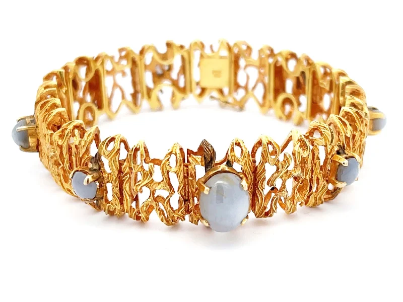 Stackable Charm Bracelets for Trendy Looks-Purple Grey Star Sapphire Statement Bracelet in 18k Yellow Gold