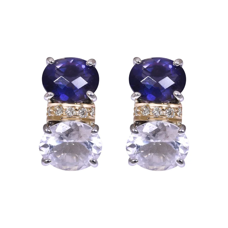 Silver Earrings for Women with Sensitive Skin-Earrings- Iolite, Crystal and Diamond