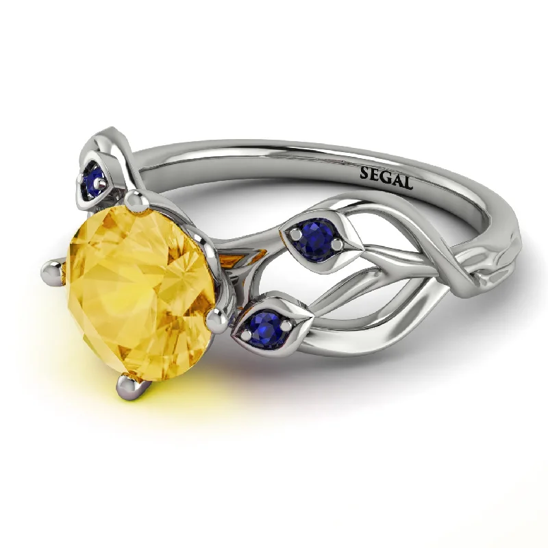 Elegant Diamond Engagement Ring-Citrine Blossom 14K Golden Nature Inspired Engagement Ring - Haley No. 615