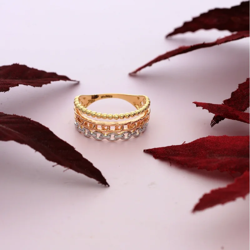 Designer Ring for Women-Gold Stud Mixed Style Ring 18KT - FKJRN18K9240