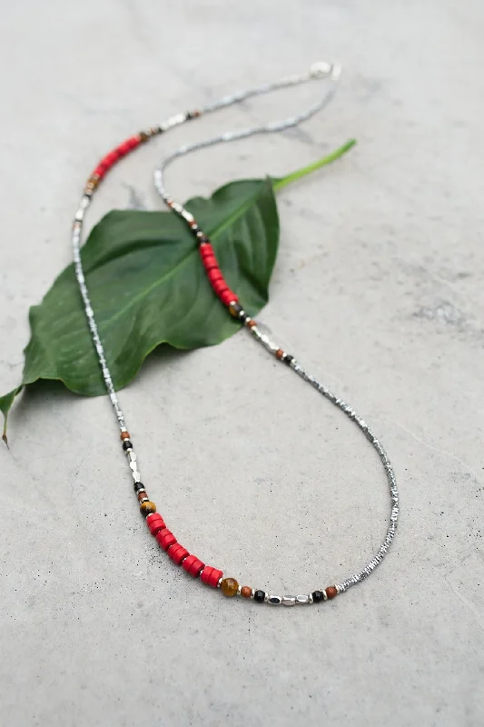 Beaded Necklace for Fashion-Iron Rose Red & Silver Necklace