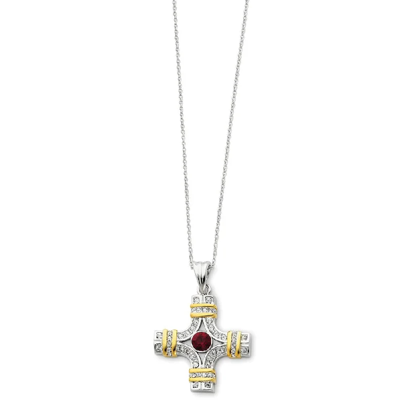 Unique Necklace for Gifts-Wisdom CZ Cross Necklace in Gold Tone & Rhodium Plated Silver