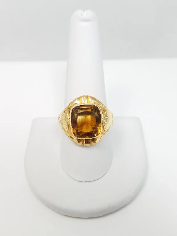 Classic Rose Gold Engagement Ring-Vintage 14k Yellow Gold Art Nouveau Natural Citrine Ring