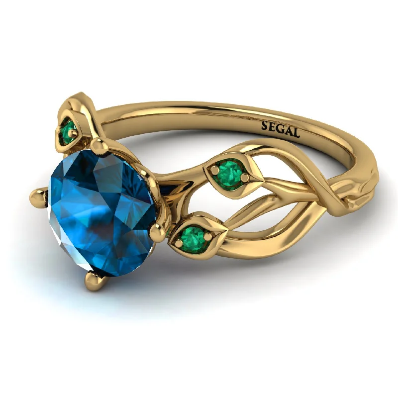 Unique Gold Ring for Fashionistas-Blue Topaz Blossom 14K Golden Nature Inspired Engagement Ring - Haley No. 504