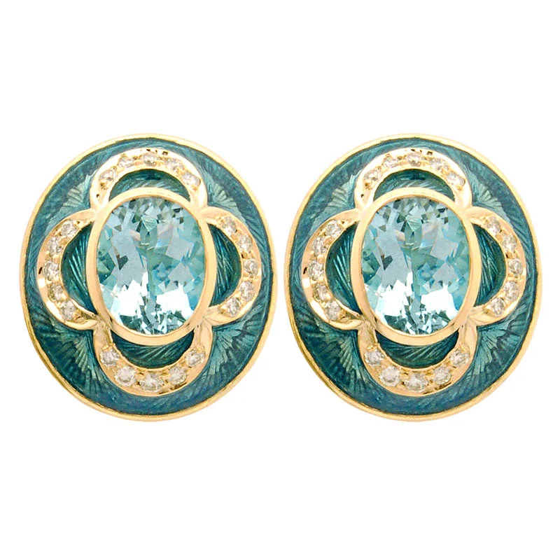 Luxury Silver Earrings for Women-Earrings- Aquamarine And Diamond (Enamel)